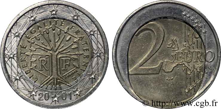 BANQUE CENTRALE EUROPEENNE 2 euro France, fautée 2001 SUP