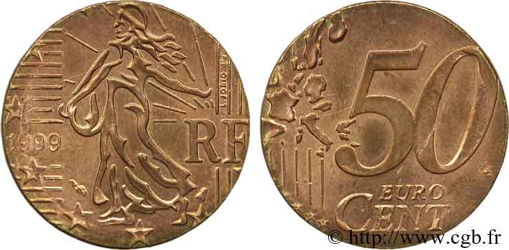BANCO CENTRAL EUROPEO 50 centimes d’euro, frappe par erreur sur flan de 2 centimes d’euro 1999 SC