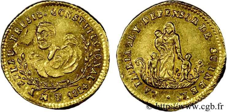 BOLIVIE - RÉPUBLIQUE BOLIVIENNE  Demi-escudo en or 1854 Potosi SUP 