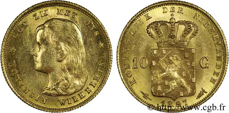 PAYS-BAS - ROYAUME DES PAYS-BAS - WILHELMINE 10 guldens or ou 10 florins 1er type 1897 Utrecht SUP 