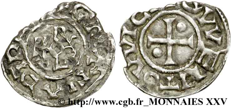 QUENTOVIC - COINAGE IMMOBILIZED IN THE NAME OF CHARLES THE BALD Denier VF/XF