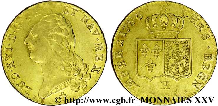 LOUIS XVI Double louis d’or aux écus accolés 1786 La Rochelle TTB+