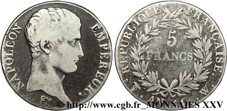 5 francs Napoléon empereur, calendrier révolutionnaire 1805 Lille F.303/29 TB 