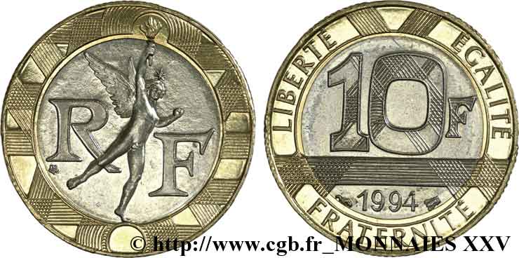 10 francs Génie de la Bastille, BU (Brillant Universel) 1994 Pessac F.375/11 VZ