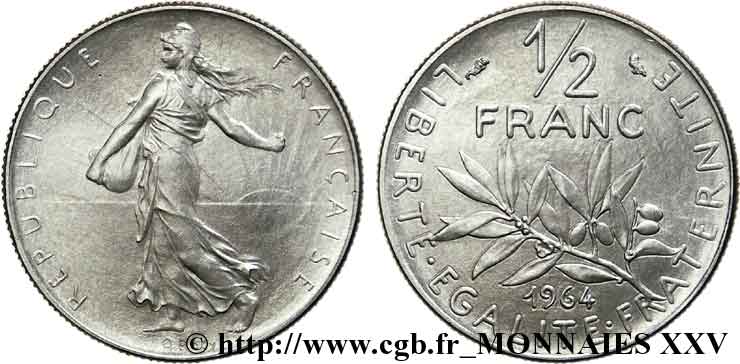 Pré-série d un 1/2 franc Semeuse, grand module 1964 Paris F.198/1 ST
