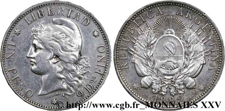 ARGENTINE - RÉPUBLIQUE ARGENTINE Un peso  1882  TTB 