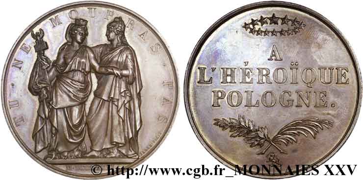 POLOGNE - INSURRECTION DE POLOGNE Médaille BR 51, soutien aux Polonais 1831 (chiffres romains) Paris SUP 