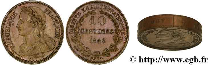 Concours de 10 centimes, piéfort de Montagny, tranche inscrite 1848 Paris VG.3166 var. SUP