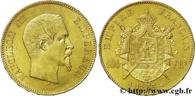 100 francs or Napoléon III, tête nue 1855 Paris F.550/1 XF 