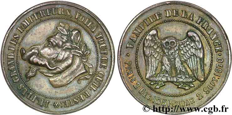 Monnaie satirique, module de 10 centimes à la tête de cochon 1870  Coll.41  XF 