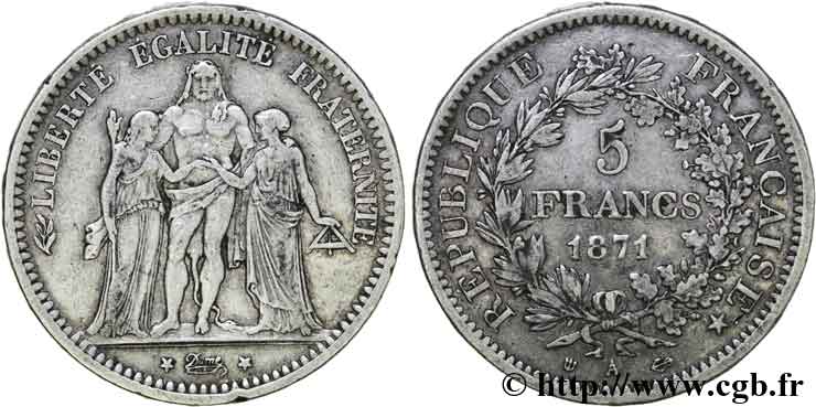 5 francs Hercule 1871 Paris F.334/3 XF 