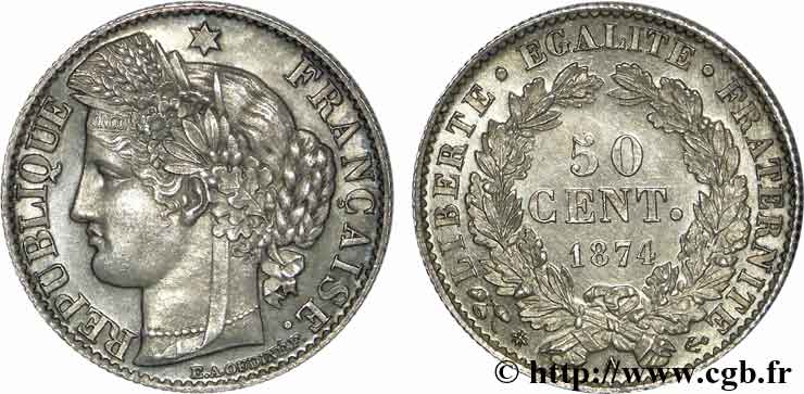 50 centimes Cérès 1874 Paris F.189/7 VZ 