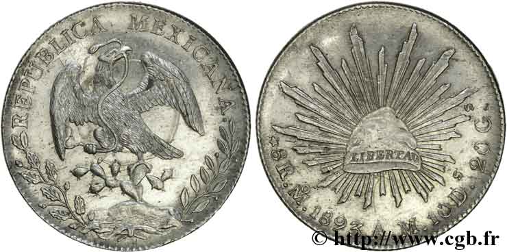 MEXIQUE - RÉPUBLIQUE 8 reales 1893 Mexico SUP 