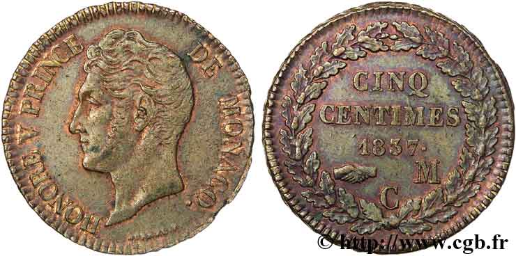 MONACO - HONORÉ V Cinq centimes 1837 Monaco SPL 
