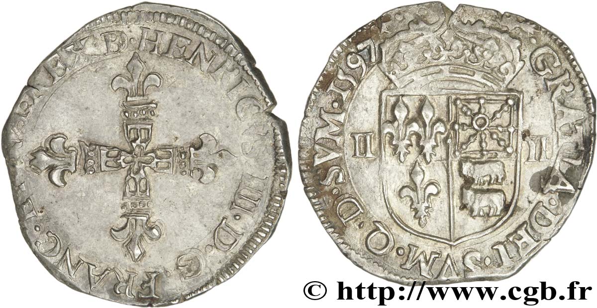 HENRY IV Quart d écu de Béarn 1597 Morlaàs fVZ