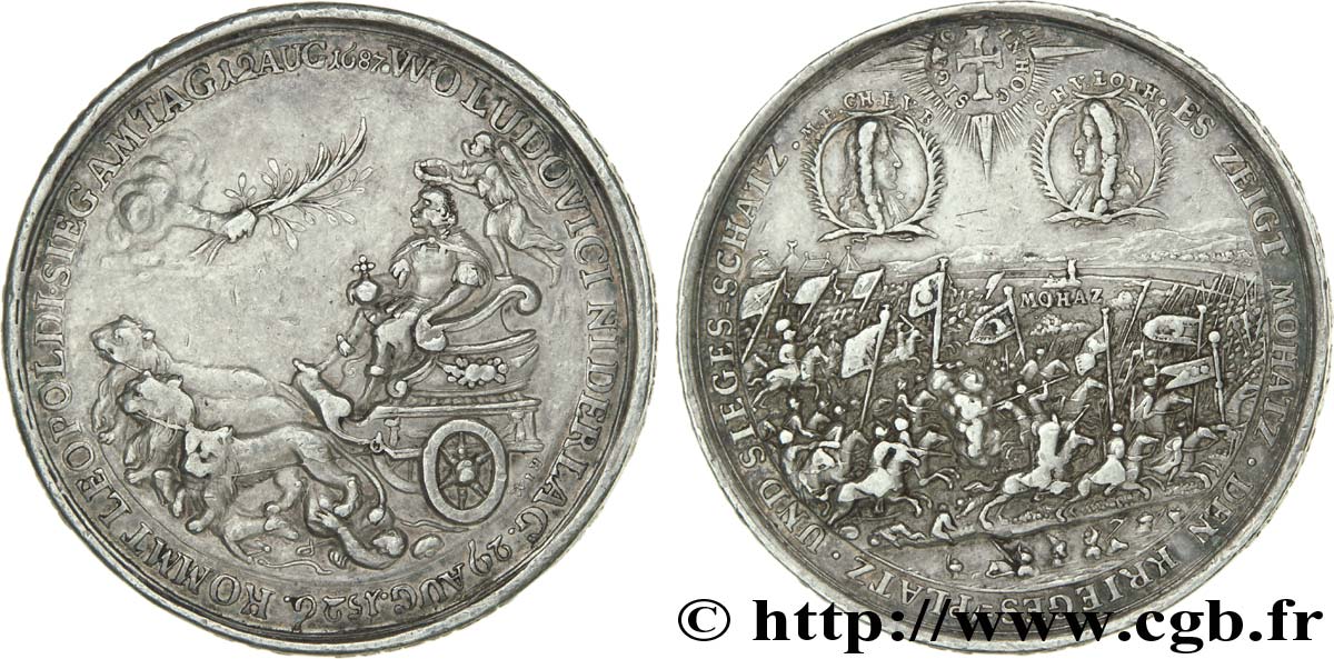 HONGRIE - BATAILLE DE MOHACZ Médaille AR 43, bataille de Harsa dite “de Mohacz”  (Hongrie) 1687  TTB