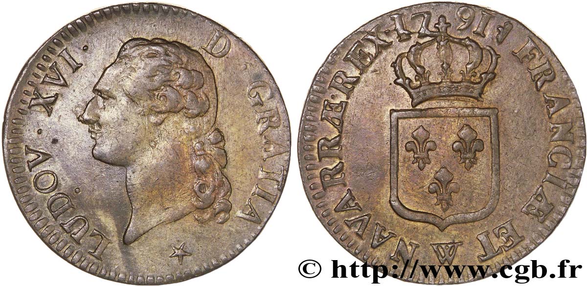 LOUIS XVI Sol dit  à l écu  1791 Lille AU/AU
