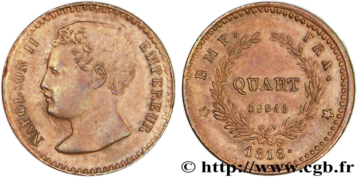 Essai de quart (de franc) en bronze 1816   VG.2411  VZ 