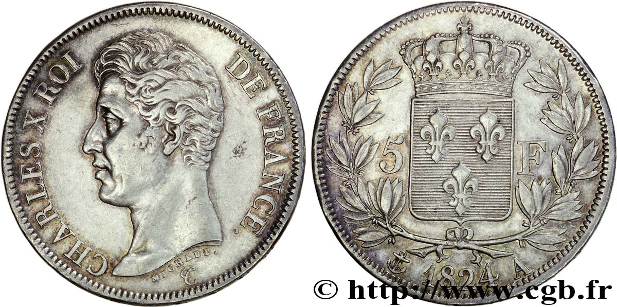 5 francs Charles X, 1er type 1824 Paris F.310/1 TTB