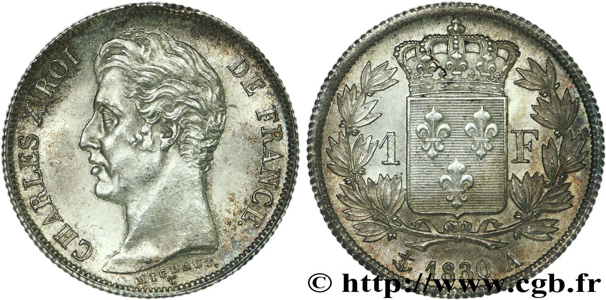 1 franc Charles X, tranche cannelée 1830 Paris F.208/1 MS 