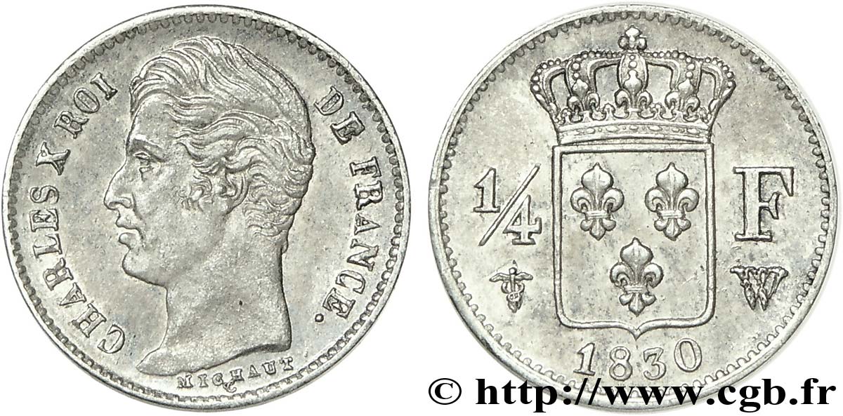 1/4 franc Charles X 1830 Lille F.164/42 AU 