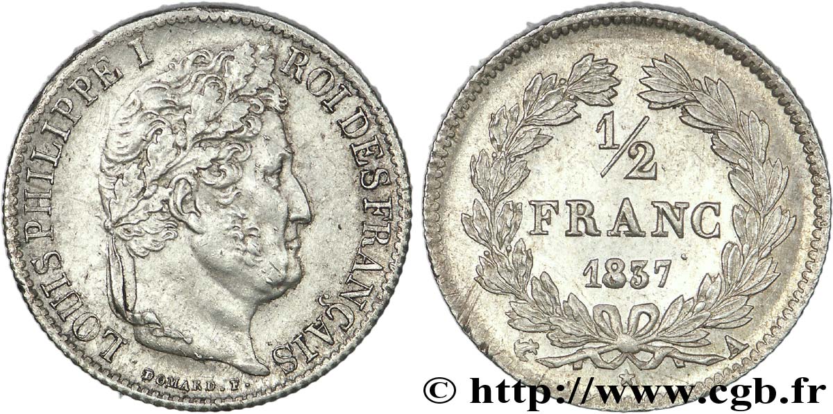1/2 franc Louis-Philippe 1837 Paris F.182/67 AU 