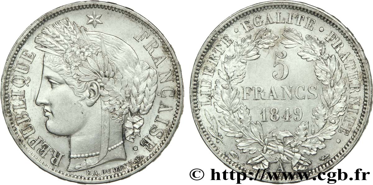 5 francs Cérès Deuxième République 1849 Paris F.327/1 SUP 