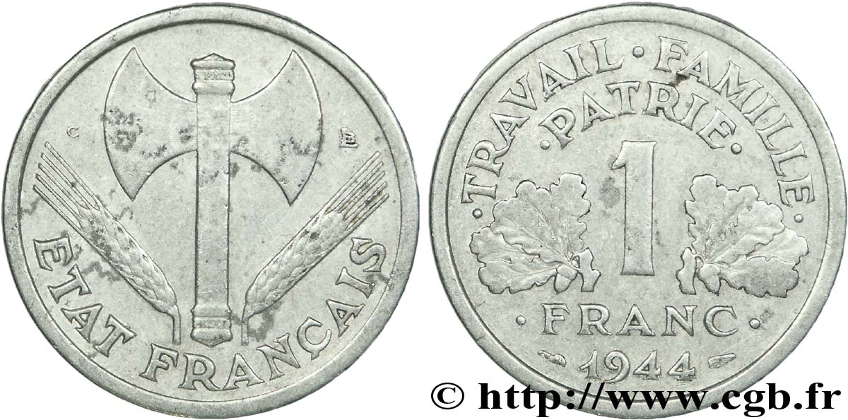 1 franc Francisque légère, petit c 1944 Castelsarrasin F.223/8 BC 