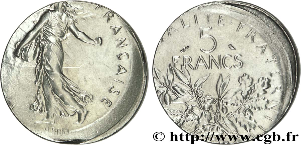 Erreur de flan et casquette de 5 francs Semeuse n.d. Paris F.341/ SUP