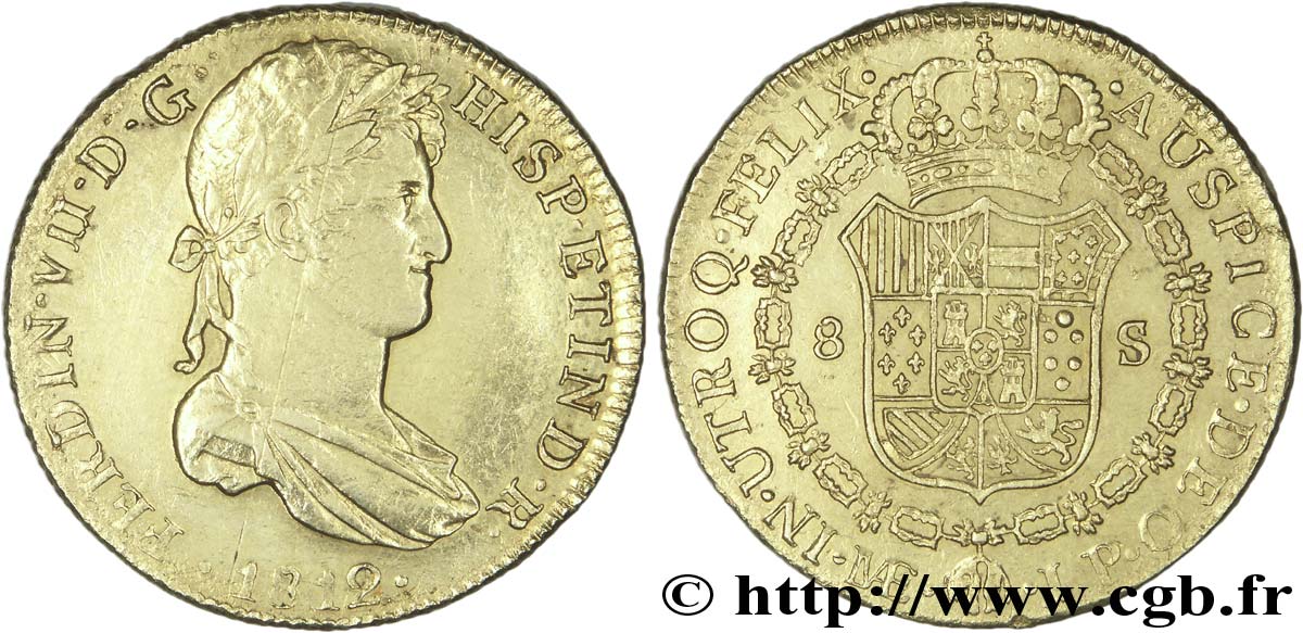 PÉROU - ROYAUME D ESPAGNE ET DES INDES - FERDINAND VII 8 escudos 1812 Lima TB 