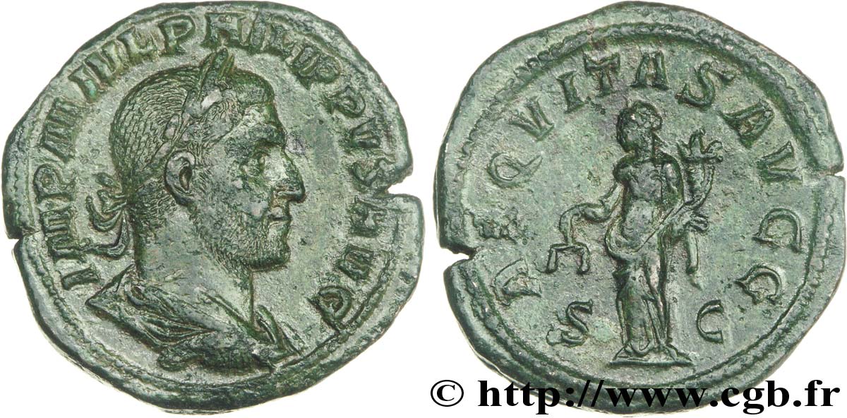 PHILIPPUS I. ARABS Sesterce, (GB, Æ 30) fVZ