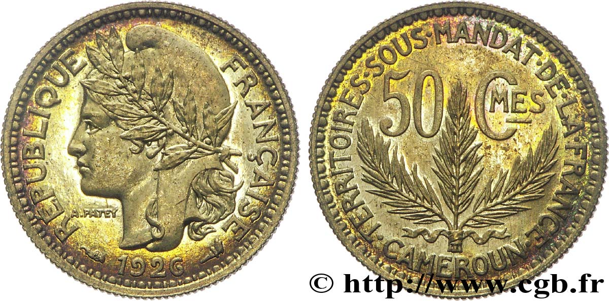 CAMERUN - Mandato Francese 50 centimes léger - Essai de frappe de 50 cts Morlon - 2 grammes 1926 Paris FDC 