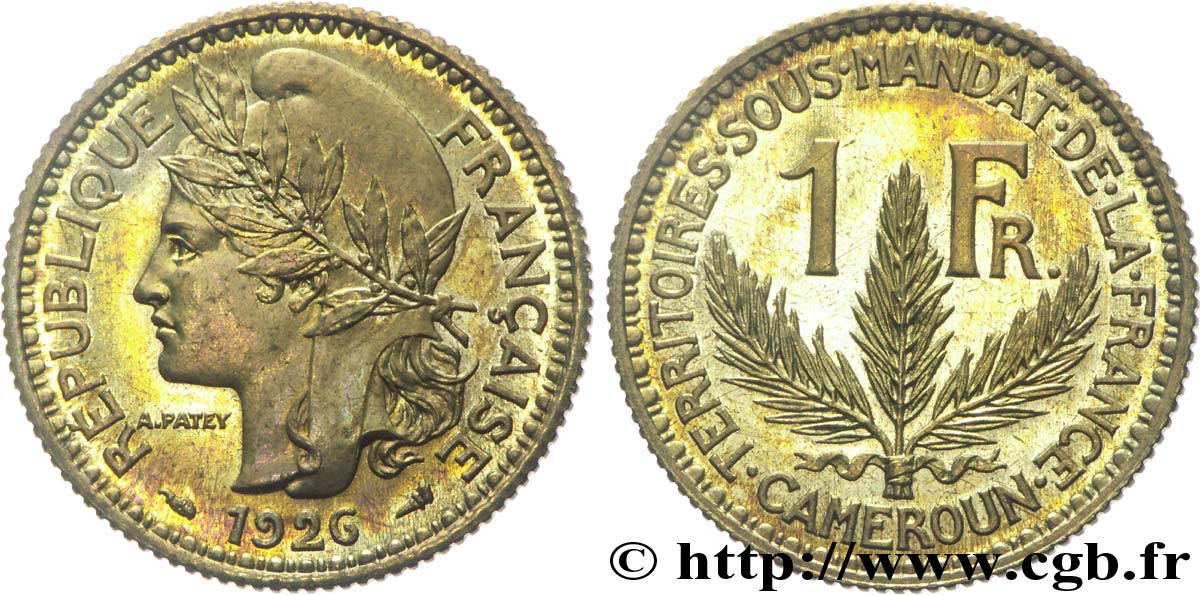 CAMEROUN - TERRITOIRES SOUS MANDAT FRANÇAIS 1 franc léger - Essai de frappe de 1 franc Morlon - 4 grammes 1926 Paris FDC 