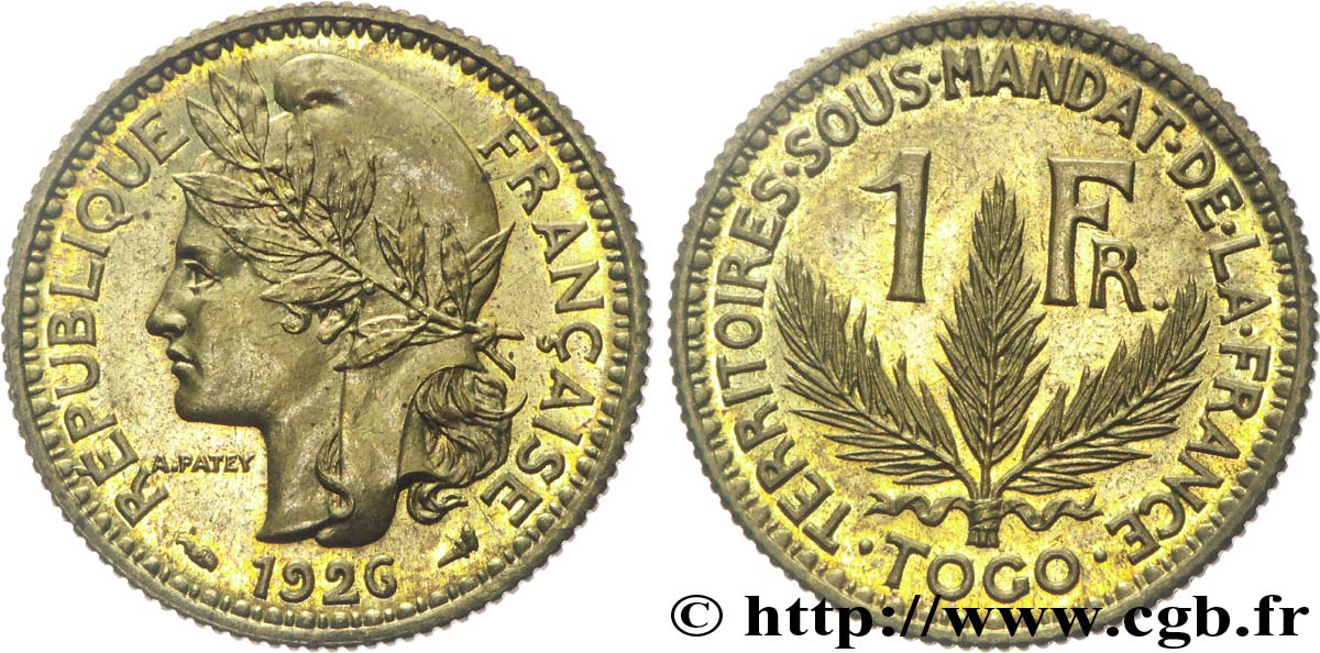 TOGO - TERRITOIRES SOUS MANDAT FRANÇAIS 1 franc léger - Essai de frappe de 1 franc Morlon - 4 grammes 1926 Paris SPL 
