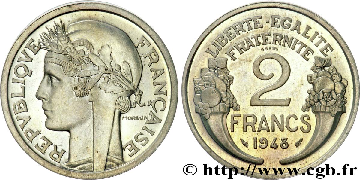 Essai de 2 francs Morlon, cupro-nickel, 8 g 1948 Paris G.538b  MS 