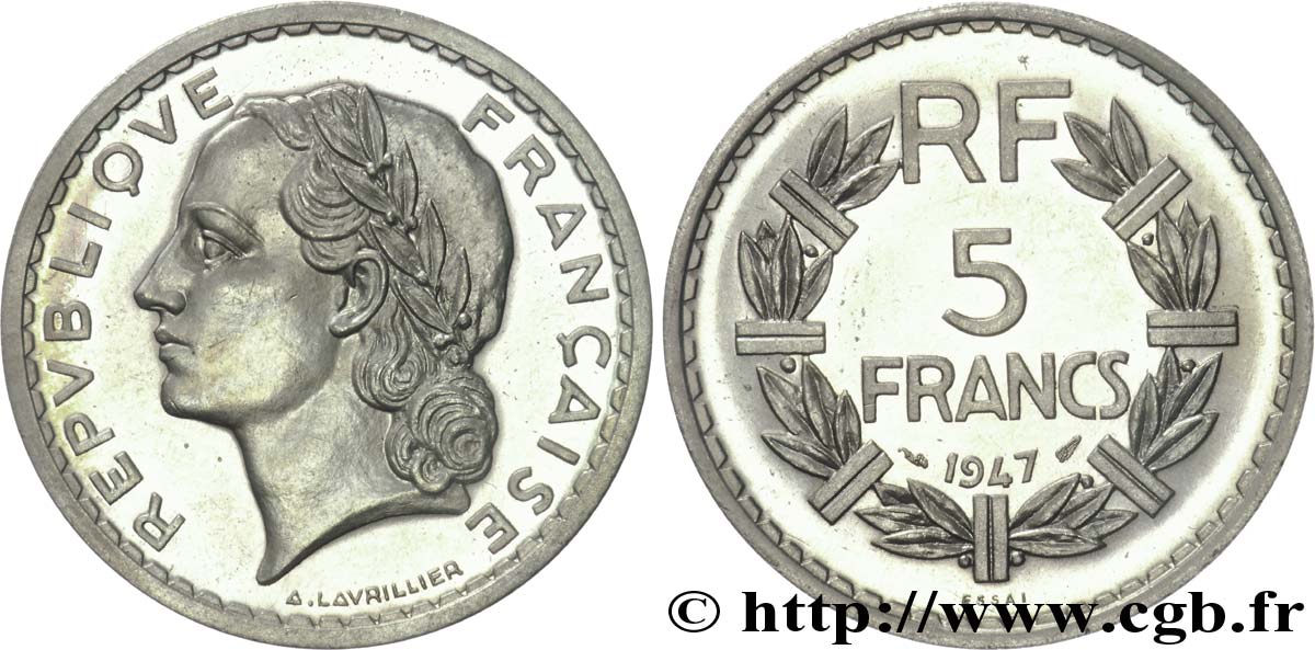 Essai de 5 Francs Lavrillier, poids très léger 1947 Paris G.-  ST 
