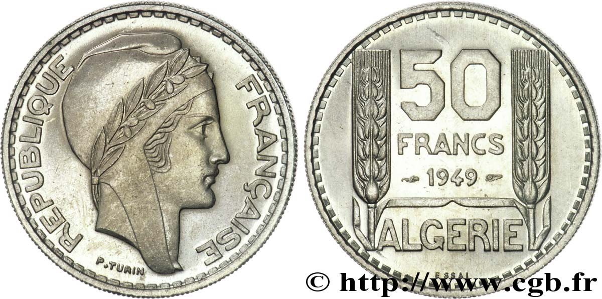 ALGÉRIE Essai de 50 FRANCS Turin 1949 Paris SPL 