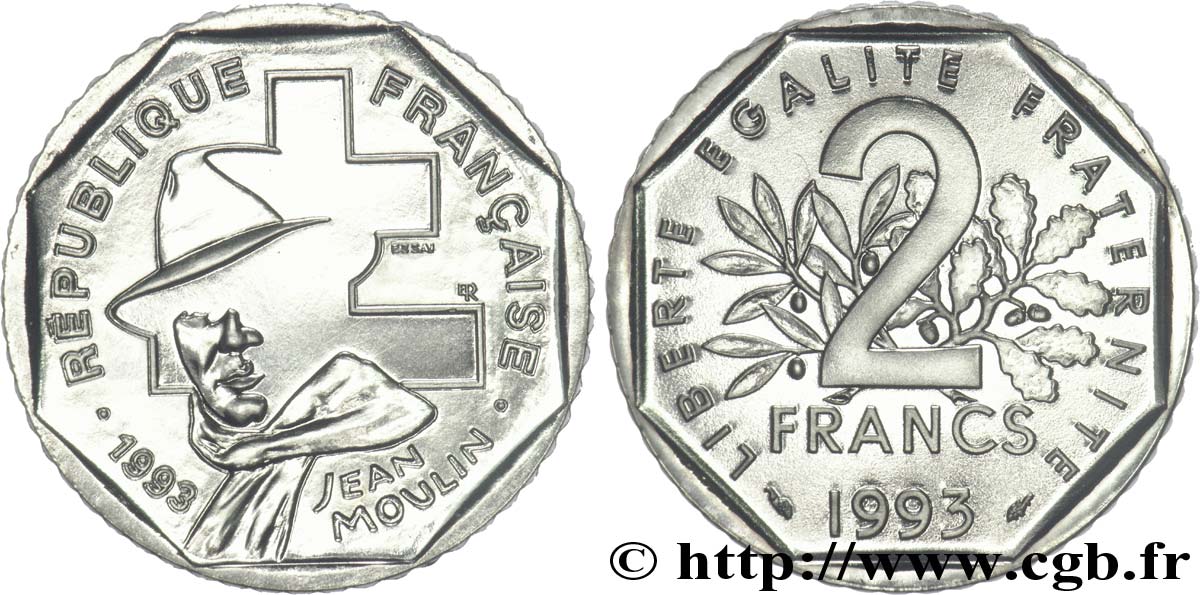 Essai de 2 francs Jean Moulin 1993 Pessac F.273/1 FDC