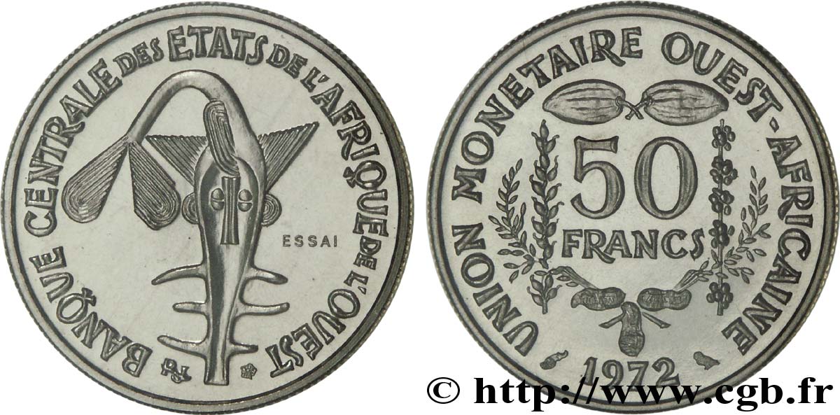 STATI DI L  AFRICA DE L  OVEST Essai 50 Francs masque 1972 Paris MS 
