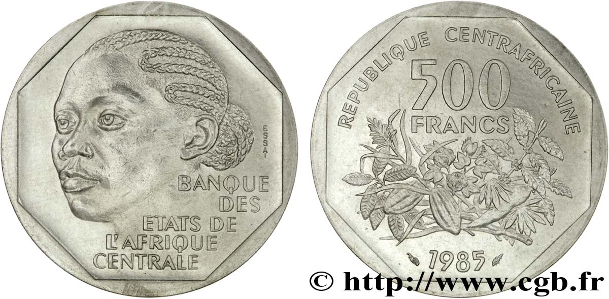 REPUBBLICA CENTRAFRICANA Essai de 500 Francs femme africaine 1985 Paris MS 