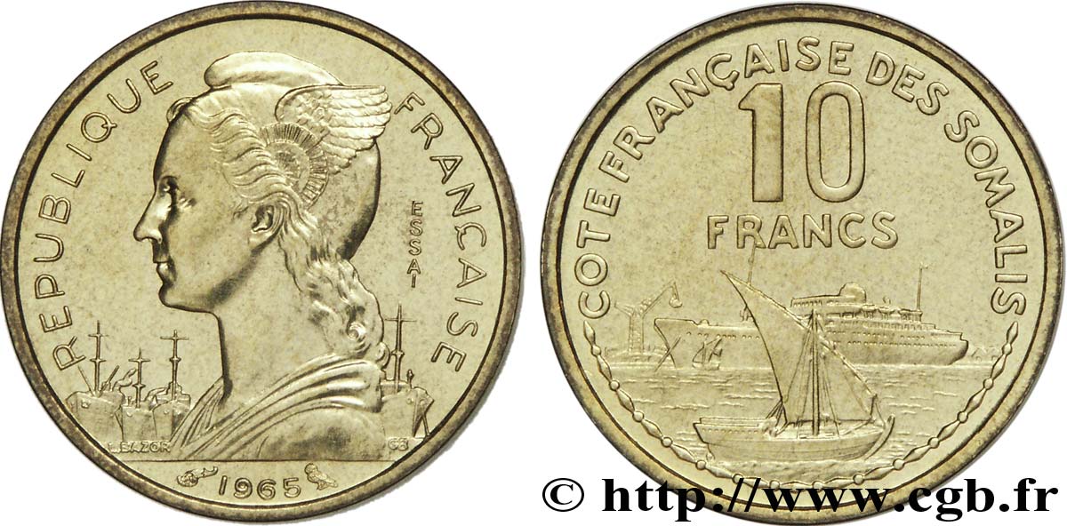 CÔTE FRANÇAISE DES SOMALIS Essai de 10 Francs 1965 Paris FDC 