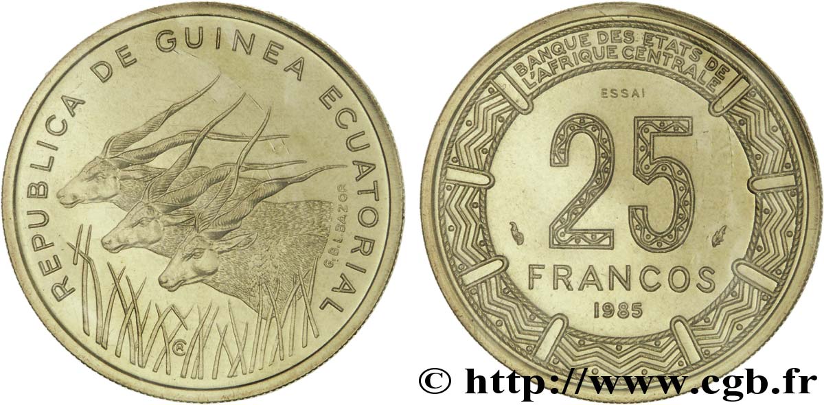 GUINEA ECUATORIAL Essai de 25 Francos BEAC antilopes 1985 Paris FDC 