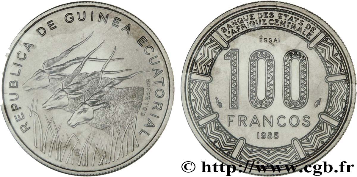EQUATORIAL GUINEA Essai de 100 Francos BEAC antilopes 1985 Paris MS 