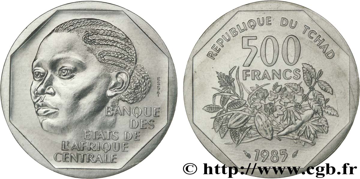 TSCHAD Essai de 500 Francs femme africaine 1985 Paris ST 