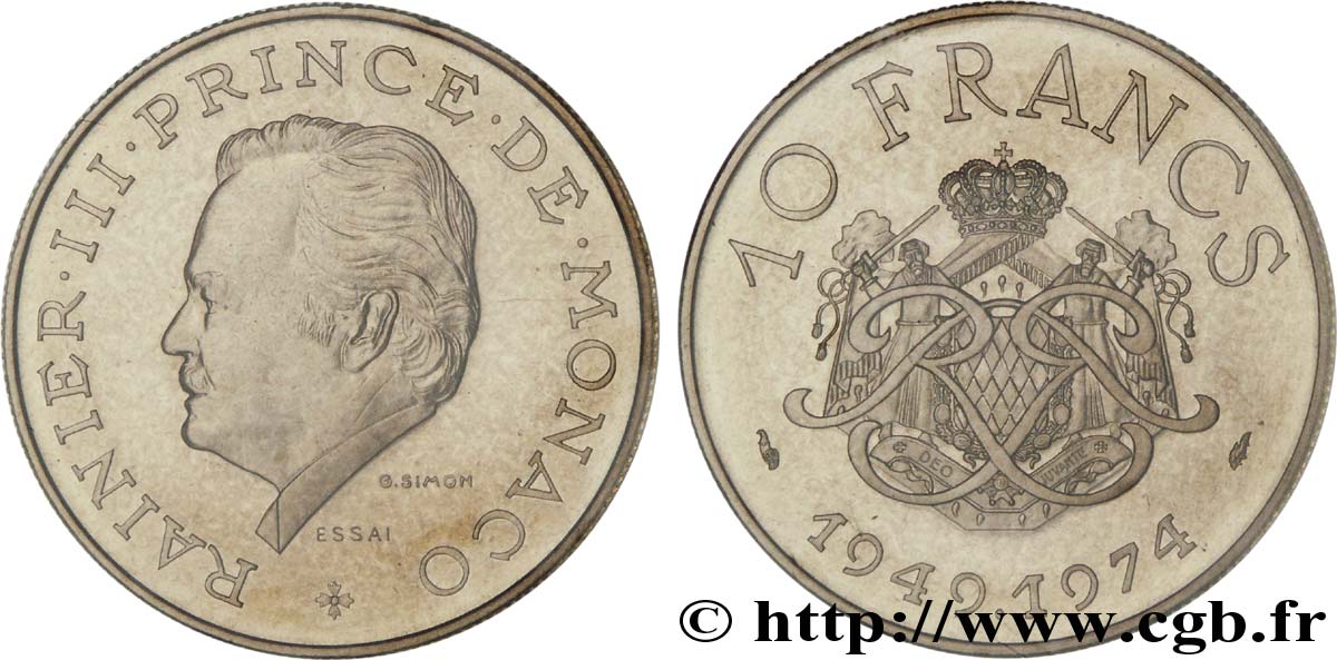 MONACO - PRINCIPAUTÉ DE MONACO - RAINIER III Essai de 10 francs 1974 Paris FDC 