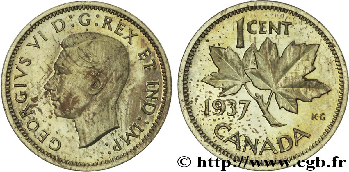 CANADA - GEORGES VI Épreuve de 1 cent en laiton 1937  SUP 