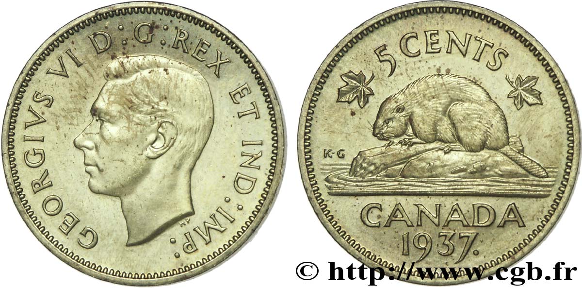 CANADA - GEORGES VI Épreuve de 5 cents en laiton 1937  fST 