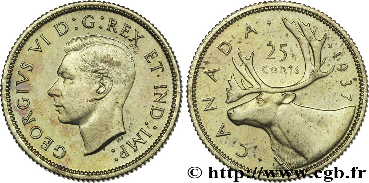 CANADA - GEORGES VI Épreuve de 25 cents en laiton 1937  FDC 