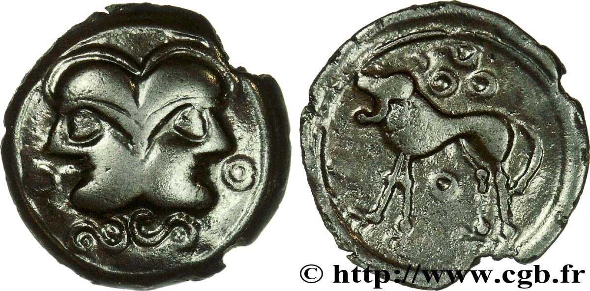 GALLIA BELGICA - SUESSIONES (Regione de Soissons) Bronze à la tête janiforme, classe II XF