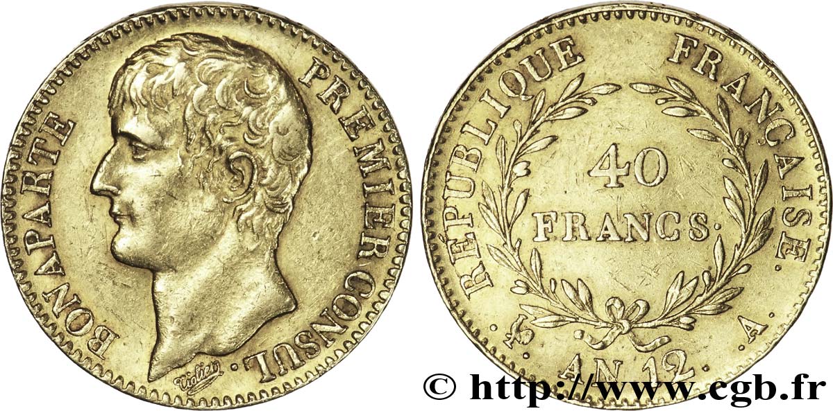40 francs or Bonaparte Premier consul 1804 Paris F.536/6 MBC 